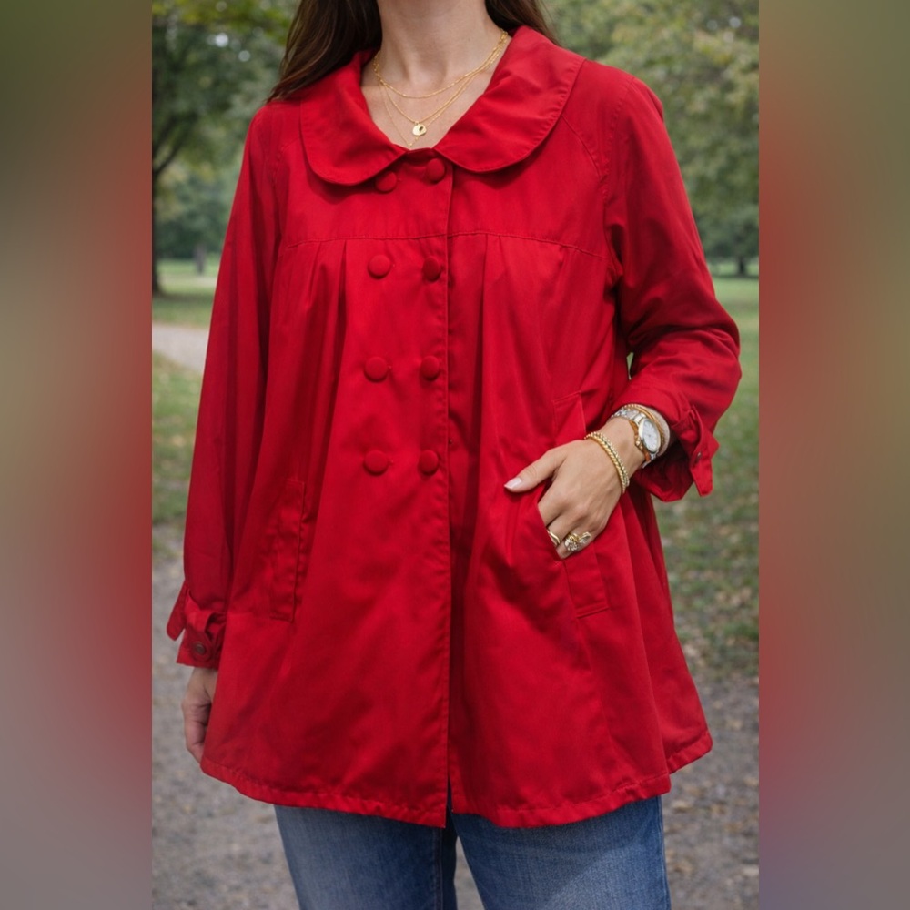 Jessica Red Double-Breasted Swing Jacket